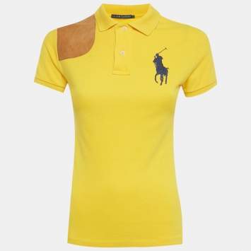 Pre Owned Ralph Lauren White Suede Trim Cotton Pique Polo T-Shirt S