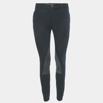 Pre Owned Ralph Lauren Blue Cotton Drill Suede Trim Breeches M