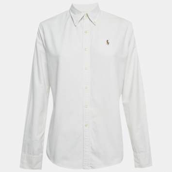 Pre Owned Ralph Lauren White Logo Embroidered Cotton Shirt L