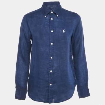 مملوكة مسبقًا Ralph Lauren Blue Linen Long Sleeve Shirt XS