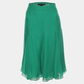 Pre Owned Ralph Lauren Green Chiffon Fishtail Midi Skirt S