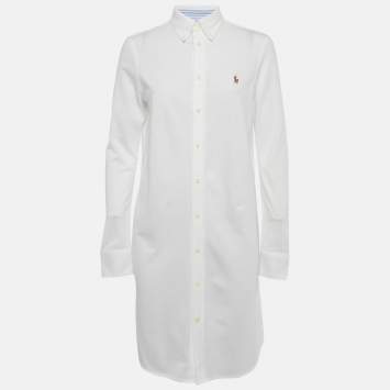 Pre Owned Ralph Lauren White Cotton Pique Shirt Dress M