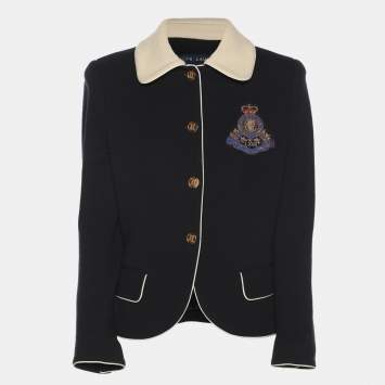 Pre Owned Ralph Lauren Navy Blue/Cream Wool Jacket M