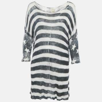 Pre Owned Denim & Supply x Ralph Lauren Grey/White Striped Knit Mini Dress S