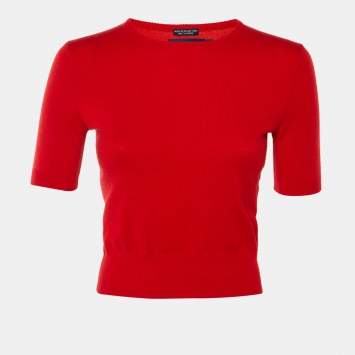 Pre Owned Ralph Lauren Red Cashmere Knit Short Sleeve Jumper S