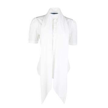 Pre Owned Ralph Lauren White Cotton Draped Collar Short Sleeve Blouse M