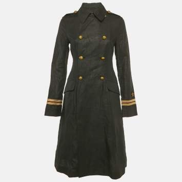 Pre Owned Ralph Lauren Black Linen Double Breasted Coat M
