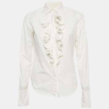 Pre Owned قميص رالف لورين رياضي قطن أبيض بكشكشة مقاس متوسط - ميديم