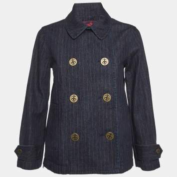 Pre Owned Ralph Lauren Navy Blue Striped Denim Double Breasted Jacket S
