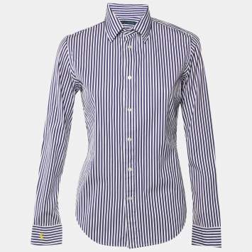 Pre Owned Ralph Lauren Navy Blue & White Striped Cotton Shirt M