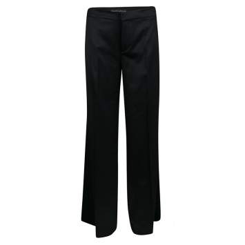 Pre Owned Ralph Lauren Black Stretch Wool Wide Leg Pants S