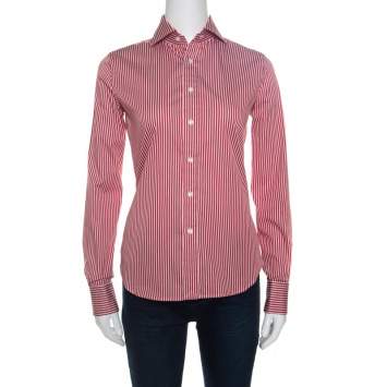 Pre Owned Ralph Lauren Red and White Striped Long Sleeve Button Front Shirt S