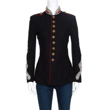 Pre Owned Ralph Lauren Black Cotton Metallic Cord Embellished Military Jacket S