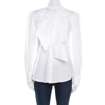 Pre Owned Ralph Lauren White Cotton Neck Tie Detail Long Sleeve Shirt M
