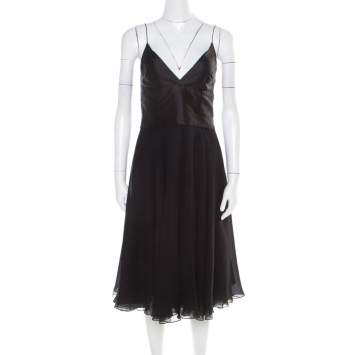 مملوكة مسبقًا Ralph Lauren Black Silk Sleeveless Flared Dress M