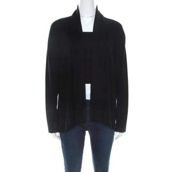 Pre Owned Ralph Lauren Black Cashmere and Silk Draped Waterfall Cardigan M