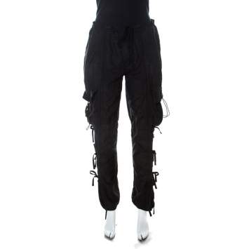 Pre Owned Ralph Lauren Black Silk & Cotton Blend Cargo Trousers M