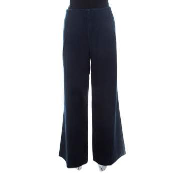 Pre Owned Ralph Lauren Indigo Dark Wash Denim Wide Leg Pleated Trousers L