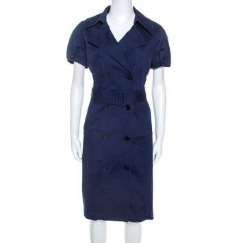 مملوكة مسبقًا Ralph Lauren Navy Blue Stretch Cotton Shirt Dress L