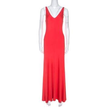 Pre Owned Ralph Lauren Coral Pink Jersey Sleeveless Jenny Maxi Dress M