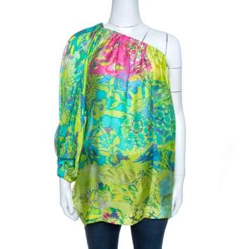 Pre Owned Ralph Lauren Multicolor Floral Print Silk One Shoulder Top S