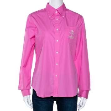 Pre Owned Ralph Lauren Pink Cotton Button Down Fitted Shirt L 