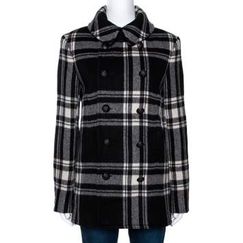 Pre Owned Ralph Lauren Monochrome Checked Cashmere & Wool Coat M