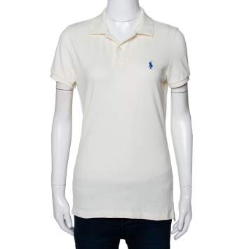 Pre Owned Ralph Lauren Off White Cotton Pique Slim Fit Polo T-Shirt L