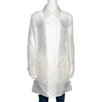 Pre Owned Ralph Lauren Ivory Silk Organza Wren Coat M