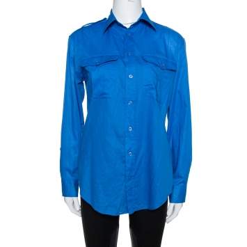 Pre Owned Ralph Lauren Blue Cotton Button Front Shirt M