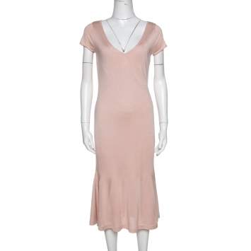 Pre Owned Ralph Lauren Pink Silk Knit Midi Dress M