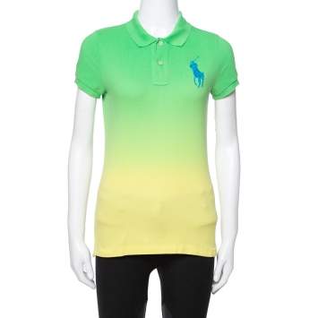 Pre Owned Ralph Lauren Green Ombre Cotton Pique Skinny Polo T-Shirt M