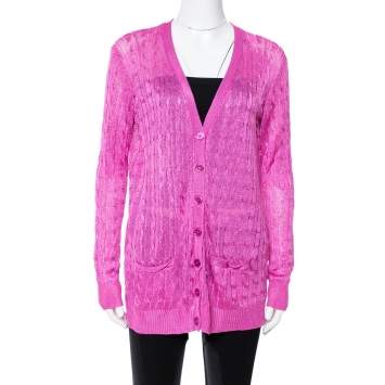 Pre Owned Ralph Lauren Pink Knit Button Front Cardigan M