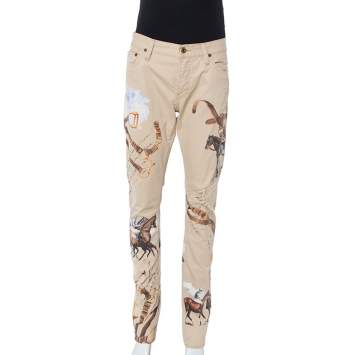 Pre Owned Ralph Lauren Beige Equestrian Print Cotton Thompson 650 Pants M