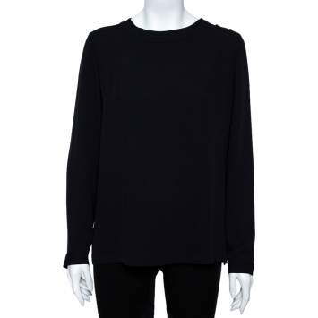 Pre Owned Ralph Lauren Navy Blue Silk Top L