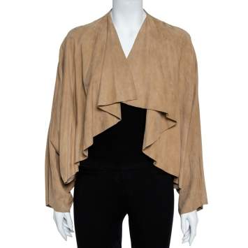 مملوكة مسبقًا Ralph Lauren Beige Suede Draped Open Front Jacket M 