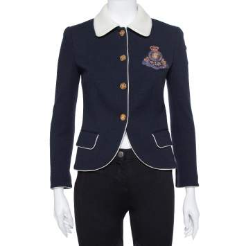 Pre Owned Ralph Lauren Navy Blue Wool Fitted Cropped Jacket M
