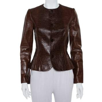 مملوكة مسبقًا Ralph Lauren Brown Leather Roundneck Jacket M