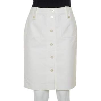 Pre Owned Ralph Lauren Cream Cotton Button Front Skirt S