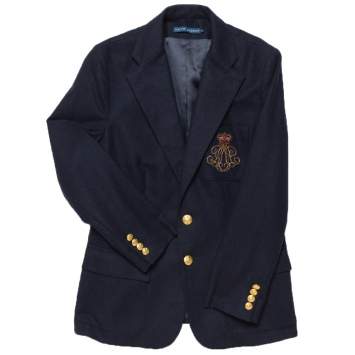 Pre Owned Ralph Lauren Navy Blue Embroidered Pocket Detail Two Button Wool Blazer L