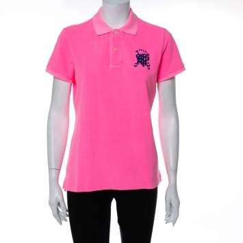 مملوكة مسبقًا Ralph Lauren Neon Pink Cotton Pique Skinny Polo T-Shirt L