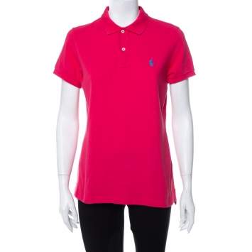مملوكة مسبقًا Ralph Lauren Pink Cotton Pique Skinny Polo T-Shirt L