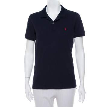 Pre Owned Ralph Lauren Navy Blue Cotton Pique Skinny Polo T-Shirt XL