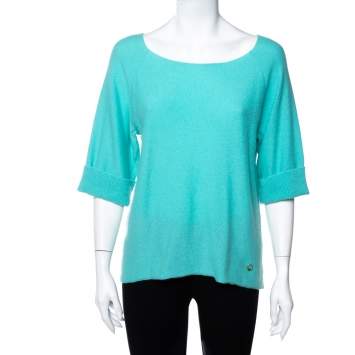 Pre Owned Ralph Lauren Blue Cashmere Short Sleeve Sweater M