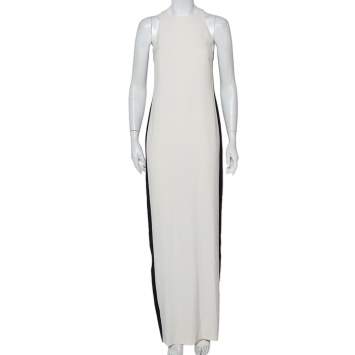 Pre Owned Ralph Lauren Monochrome Crepe Back Slit Detail Racer Back Maxi Dress S