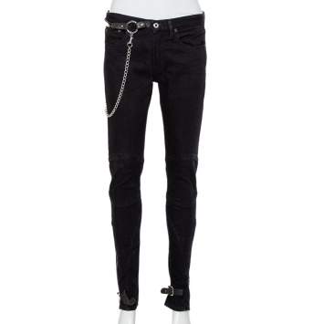 Pre Owned Ralph Lauren Black Denim Zip Trim Waist Chain Detail Jeans M