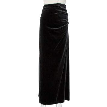 Pre Owned Ralph Lauren Navy Blue Velvet Draped Waist Detail Maxi Skirt M