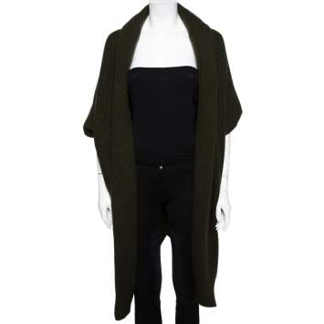 Pre Owned Ralph Lauren Green Cashmere & Mohair Open Front Cowl Neck Cardigan M