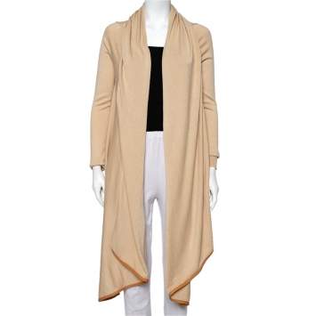 Pre Owned Ralph Lauren Beige Wool Contrast Trim Detail Waterfall Collar Detail Shrug M
