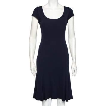 Pre Owned Ralph Lauren Midnight Blue Jersey Scoop Neck Skater Dress M